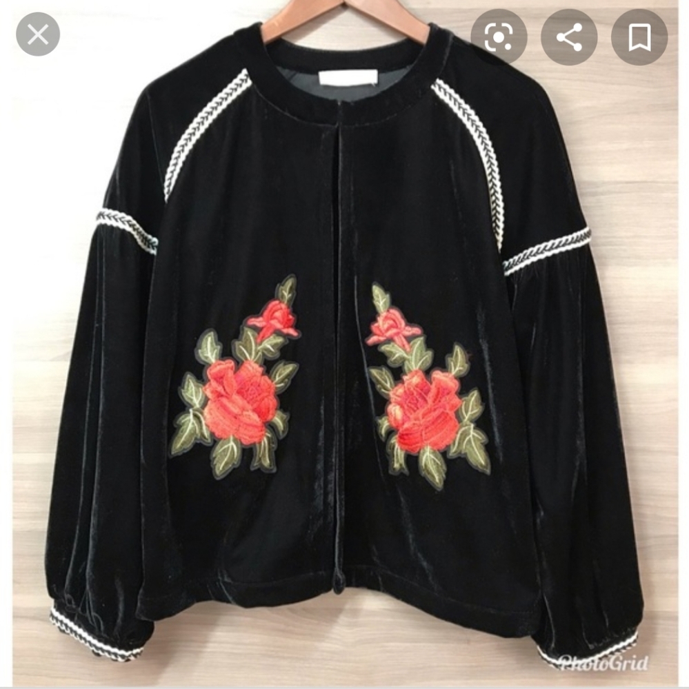 Elodie anthropologie velvet floral rose cardigan m